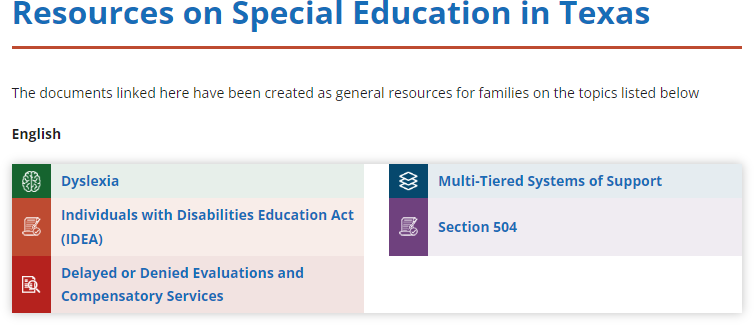 texas special education resources english